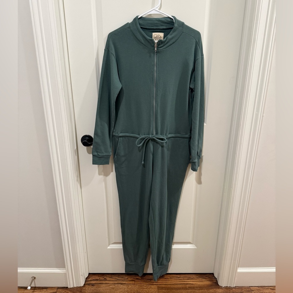 Chaser One Piece Jogger Jumpsuit Long Sleeve Jade Green Size Small